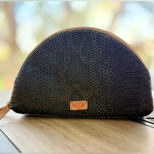 Consuela Rattler Playa Large Cosmetic Bag Snake Print Rose Gold Lined NWOT